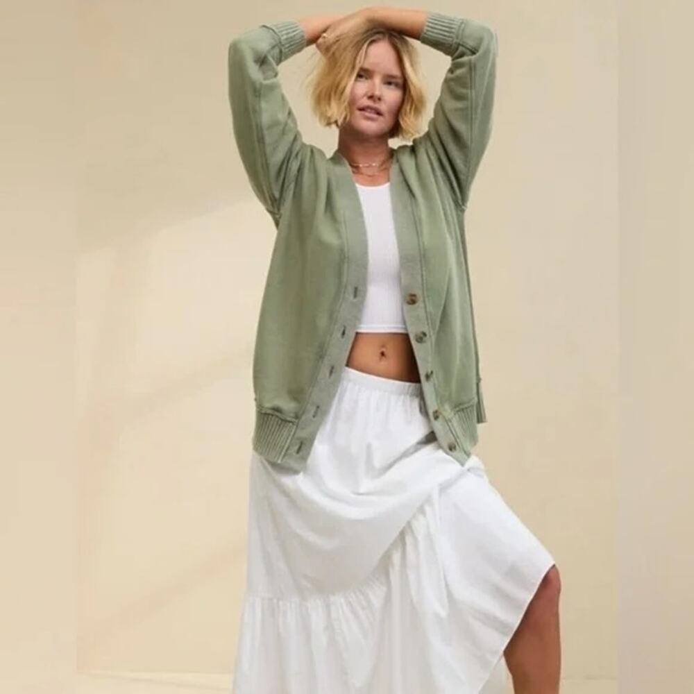 Aerie Oversized V-Neck Cardigan Green Loungewear XS